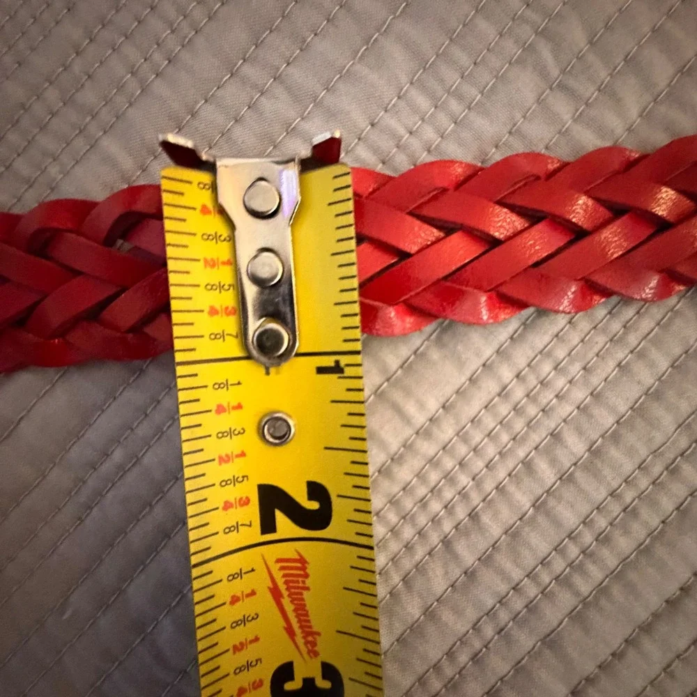 Ribco USA Red Braided Leather Western Belt Silver Floral Buckle XL Boho Vintage